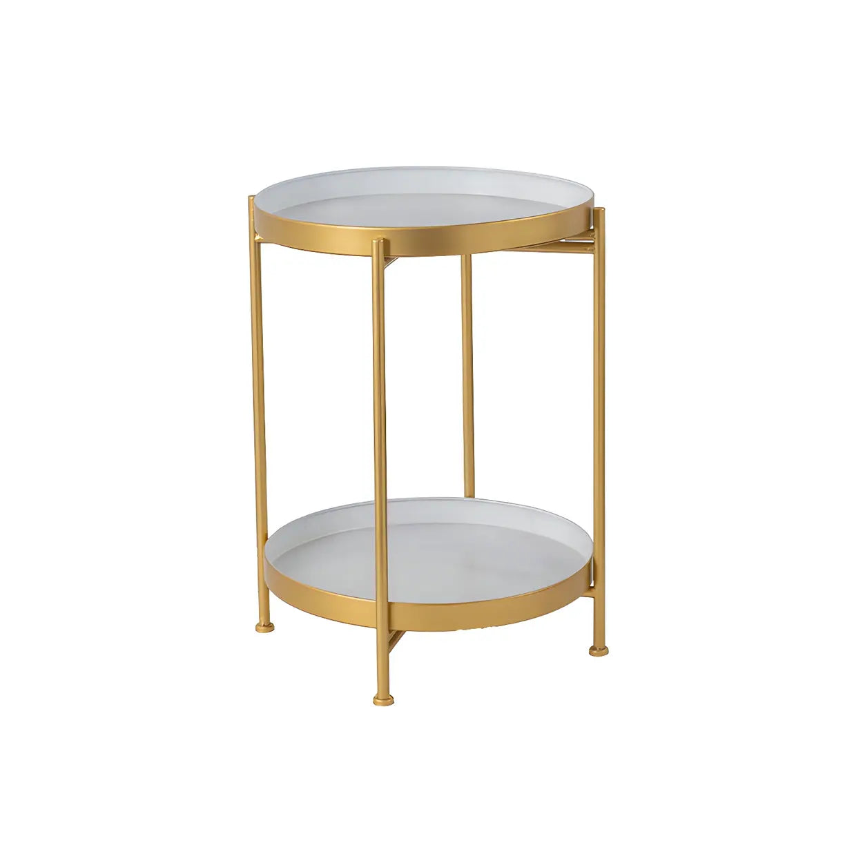 Round Black Iron Tray-Top Side Table with Shelf