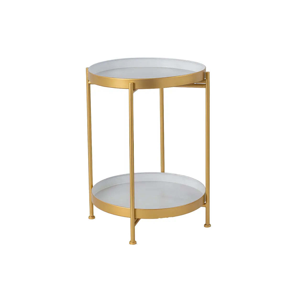 Round Black Iron Tray-Top Side Table with Shelf