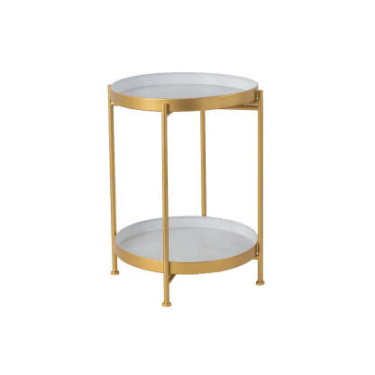 Round Black Iron Tray-Top Side Table with Shelf