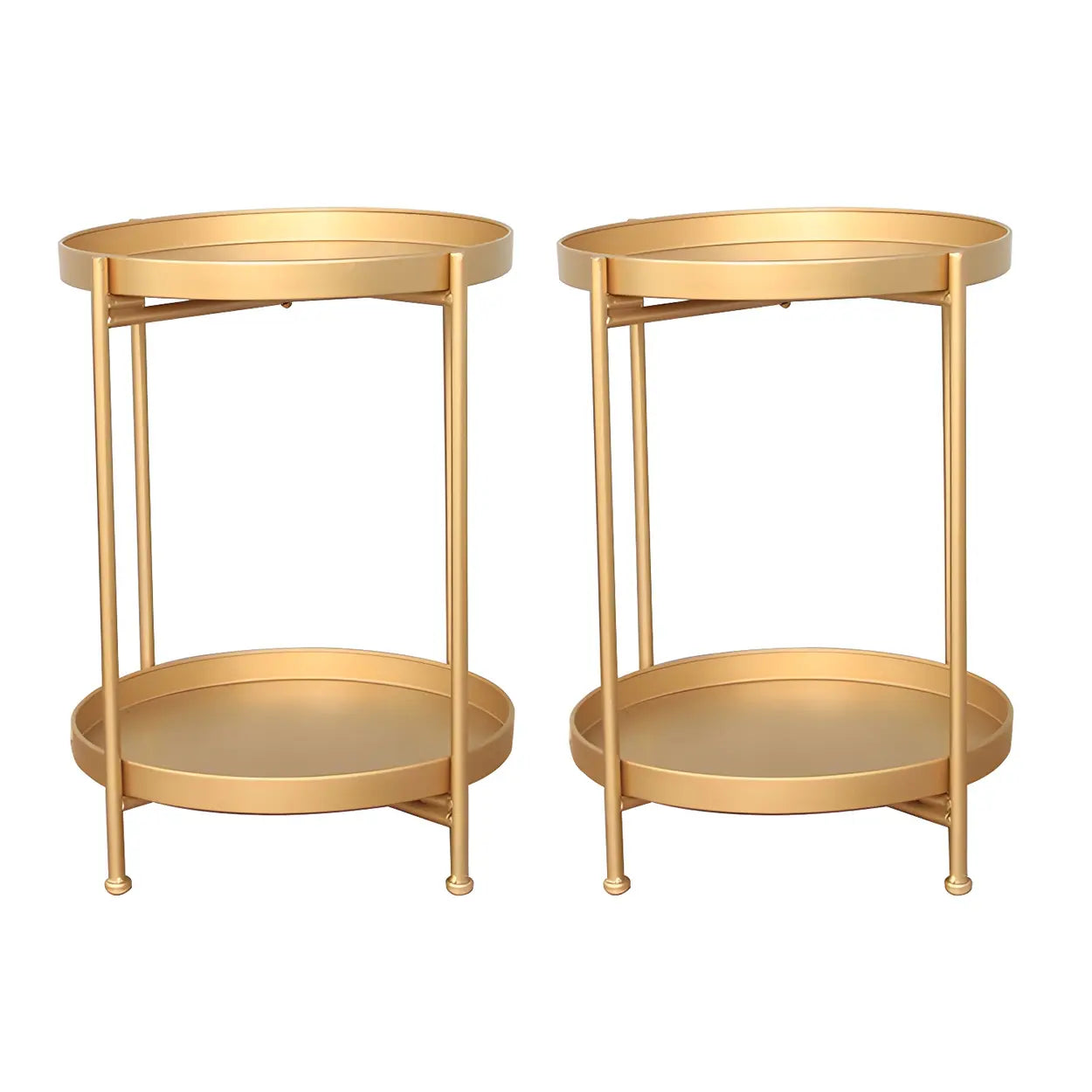 Round Black Iron Tray-Top Side Table with Shelf