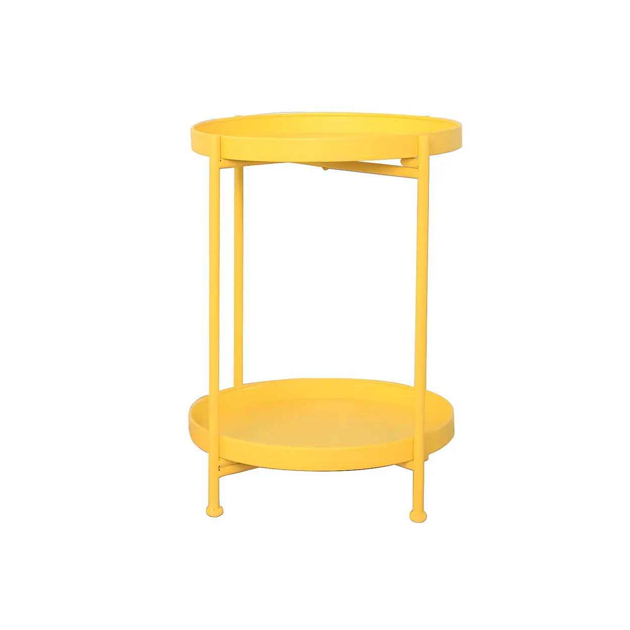 Round Black Iron Tray-Top Side Table with Shelf — White / 1