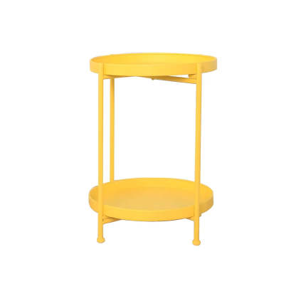 Round Black Iron Tray-Top Side Table with Shelf — White / 1