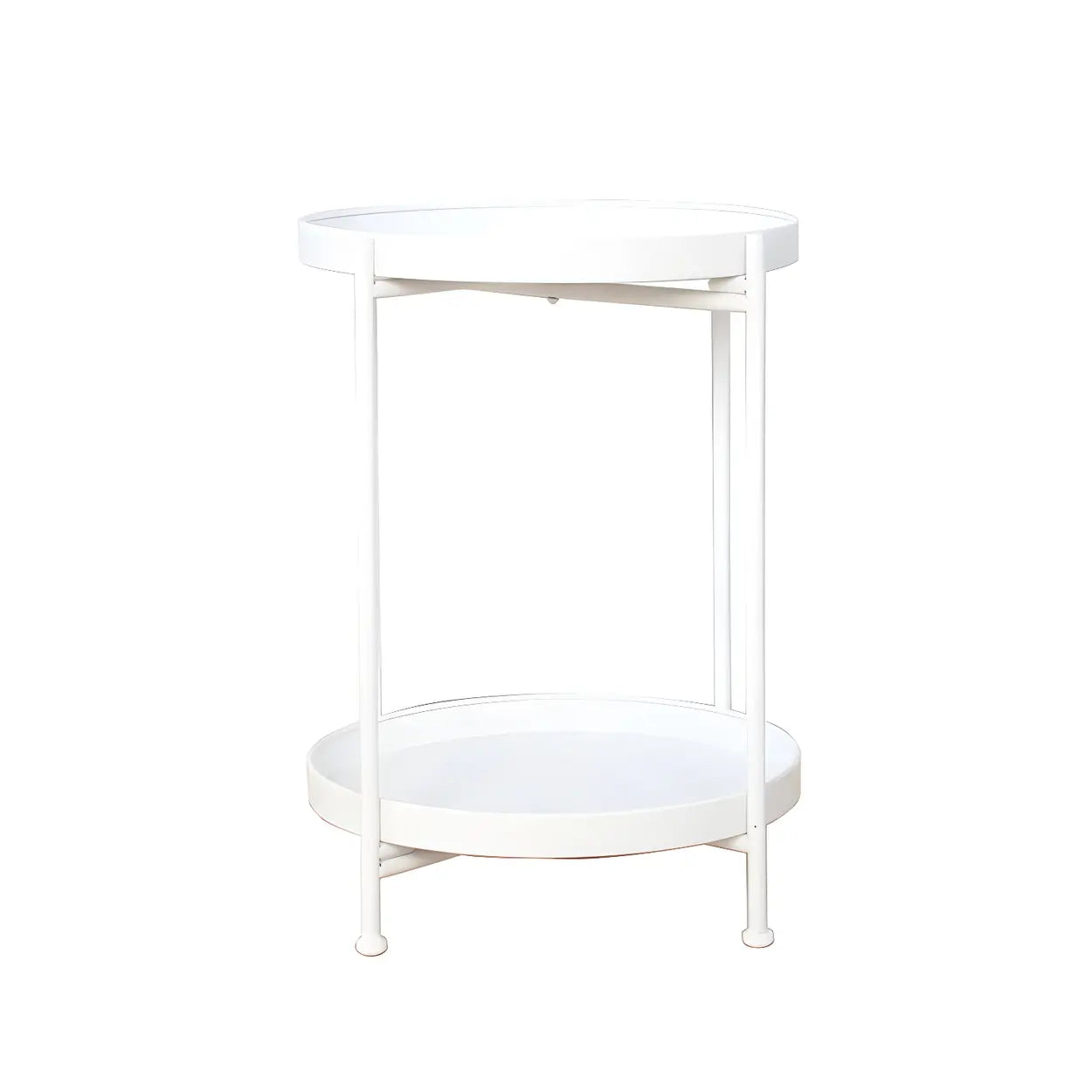 Round Black Iron Tray-Top Side Table with Shelf — Lemon Yellow / 1