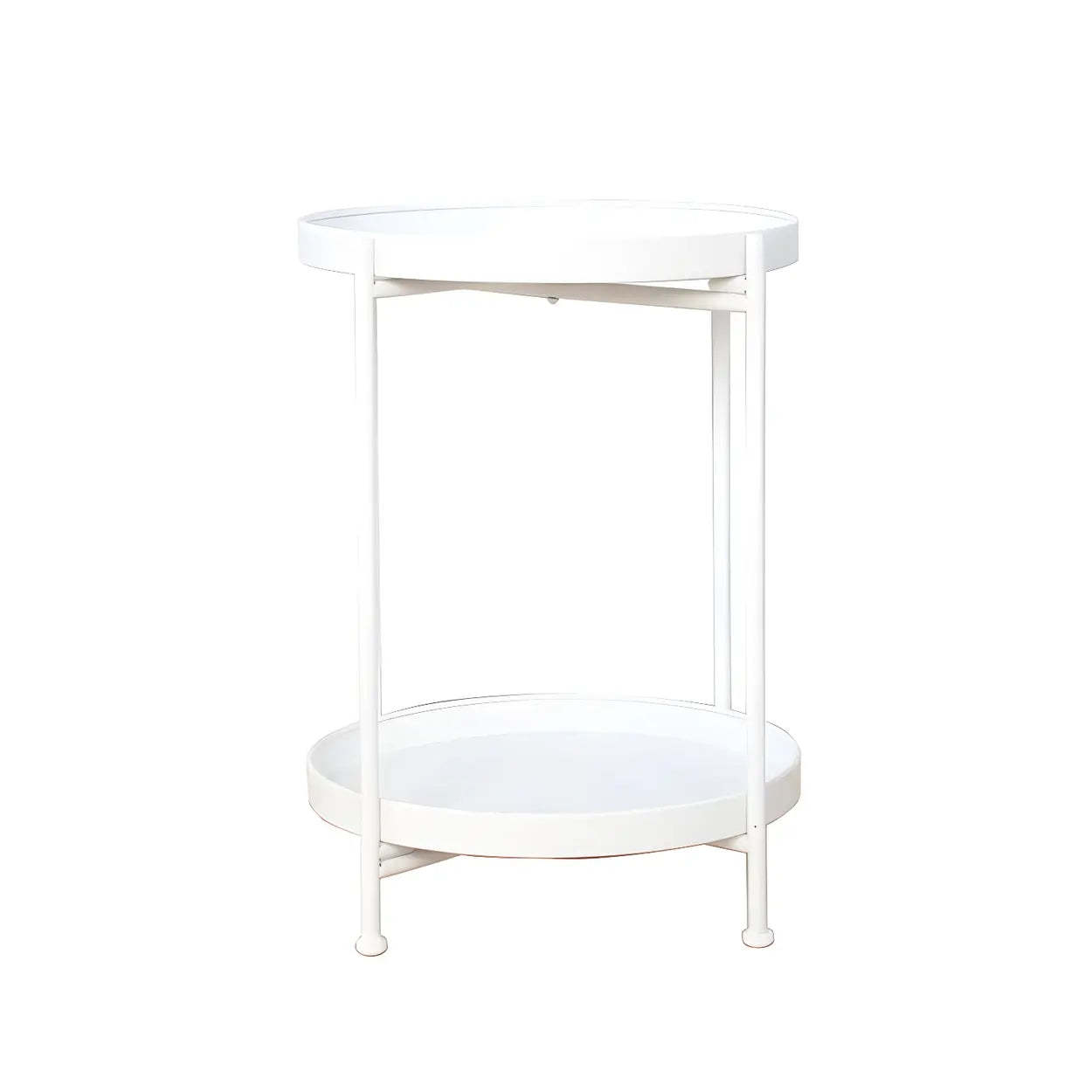 Round Black Iron Tray-Top Side Table with Shelf — Lemon Yellow / 1