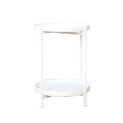 Round Black Iron Tray-Top Side Table with Shelf — Lemon Yellow / 1