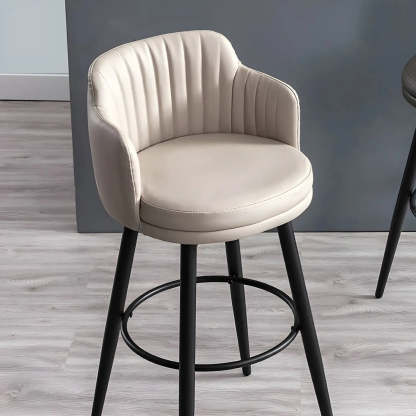 Round Leather Back Black Iron Bar Stool — Khaki / 4 Piece Set