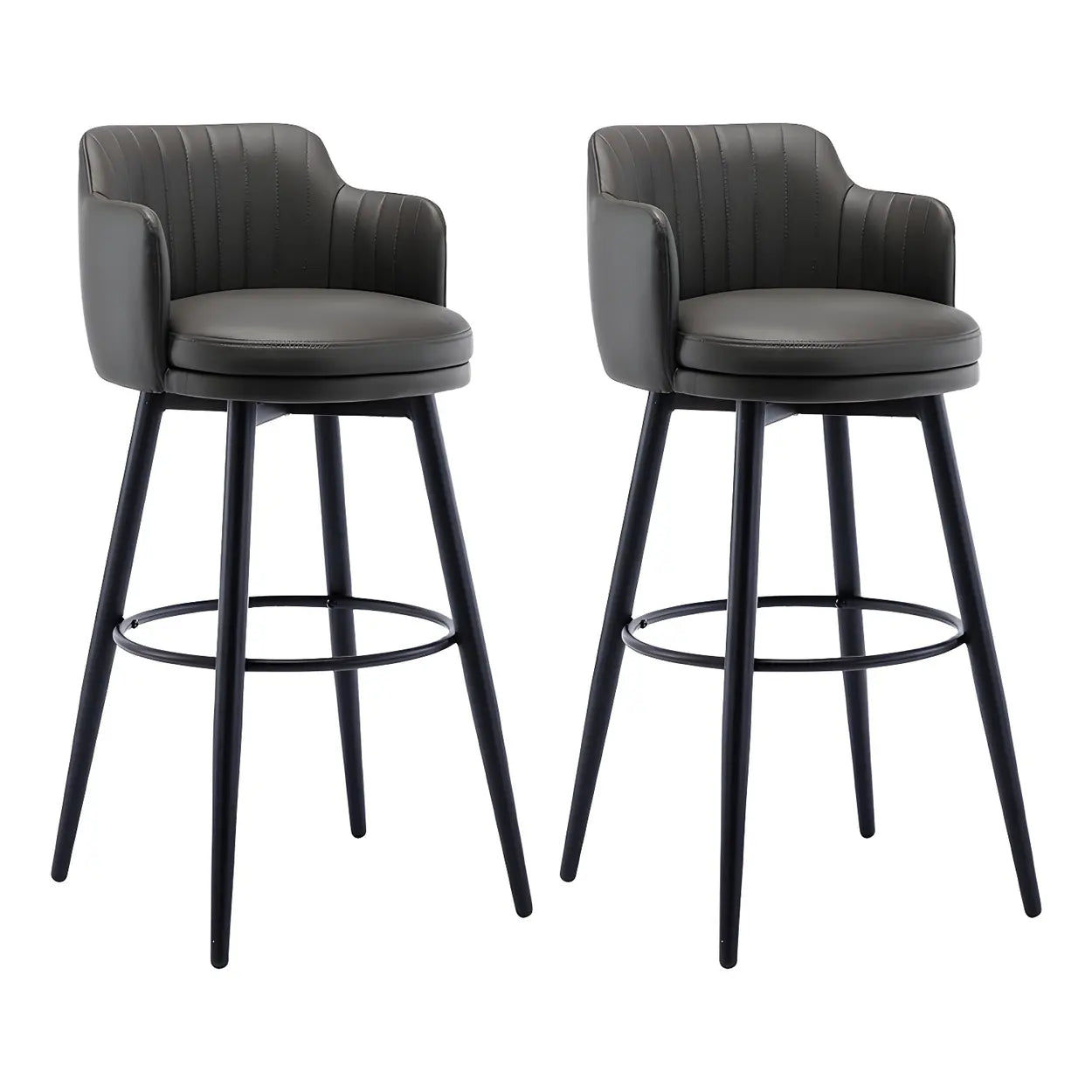 Round Leather Back Black Iron Bar Stool — Orange / 2 Piece Set