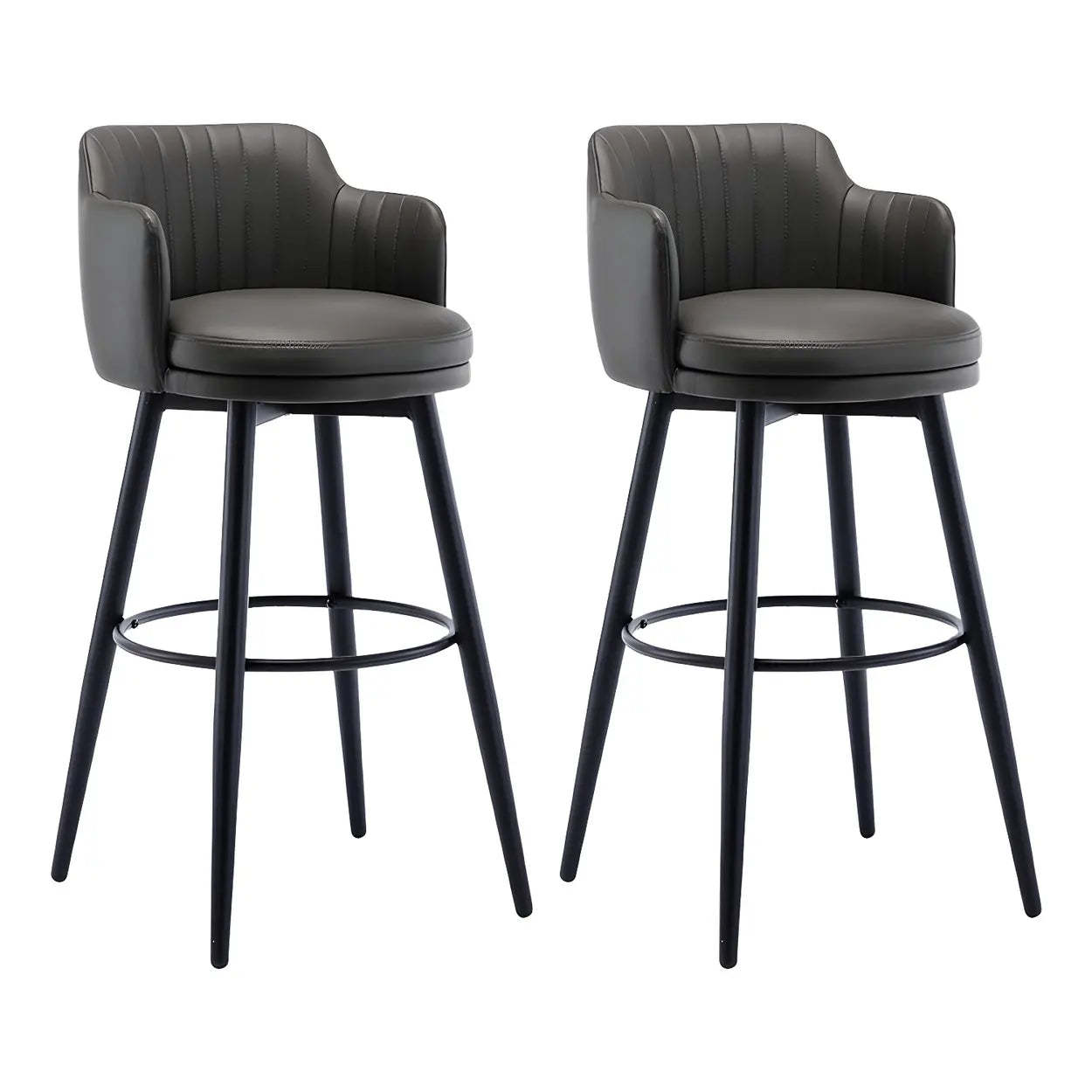 Round Leather Back Black Iron Bar Stool — Orange / 2 Piece Set