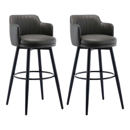 Round Leather Back Black Iron Bar Stool — Orange / 2 Piece Set