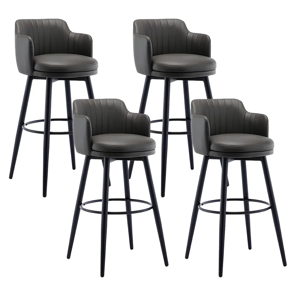 Round Leather Back Black Iron Bar Stool — Orange / 4 Piece Set