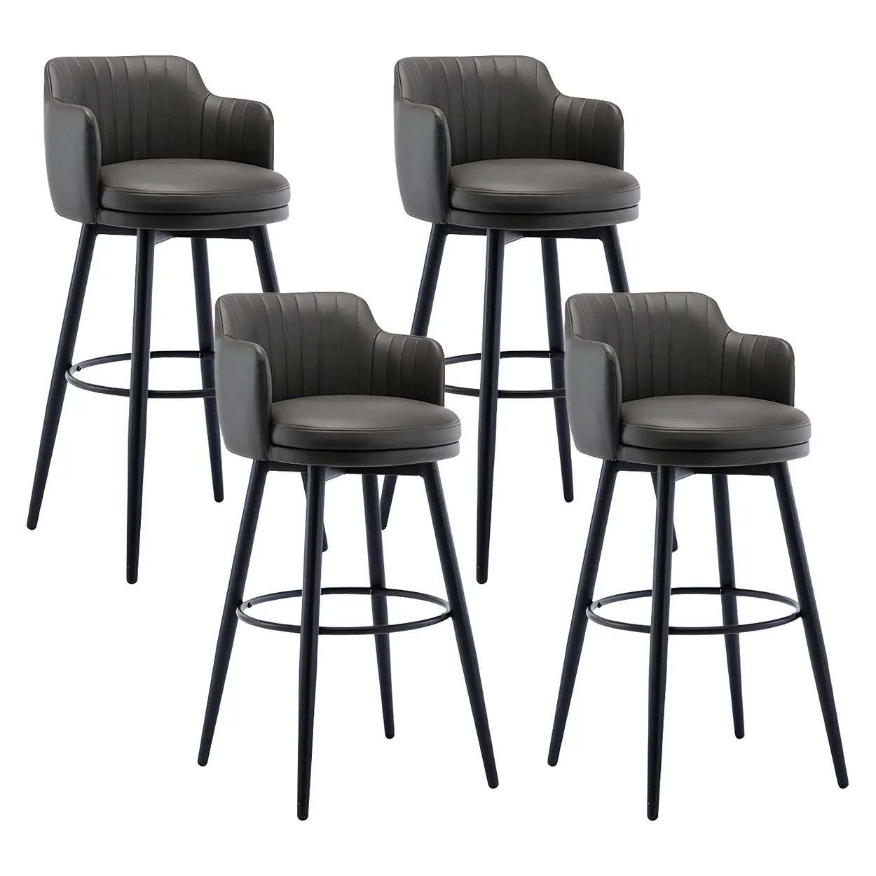 Round Leather Back Black Iron Bar Stool — Orange / 4 Piece Set