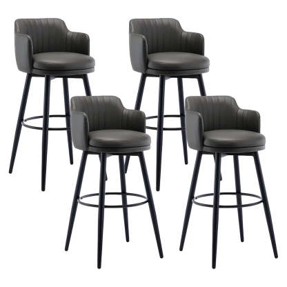 Round Leather Back Black Iron Bar Stool — Orange / 4 Piece Set