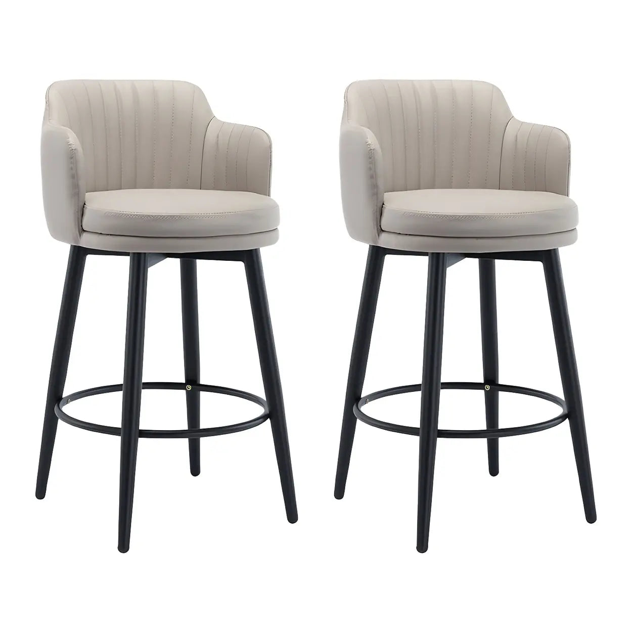 Round Leather Back Black Iron Bar Stool — Orange / 4 Piece Set