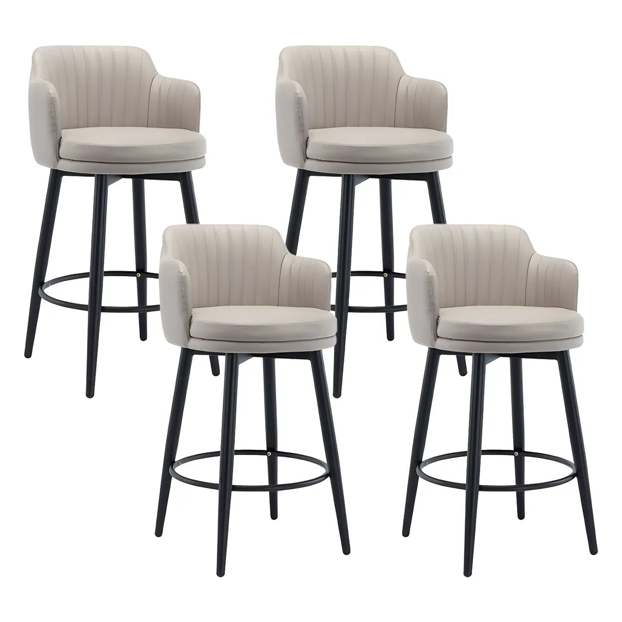 Round Leather Back Black Iron Bar Stool — Orange / 4 Piece Set