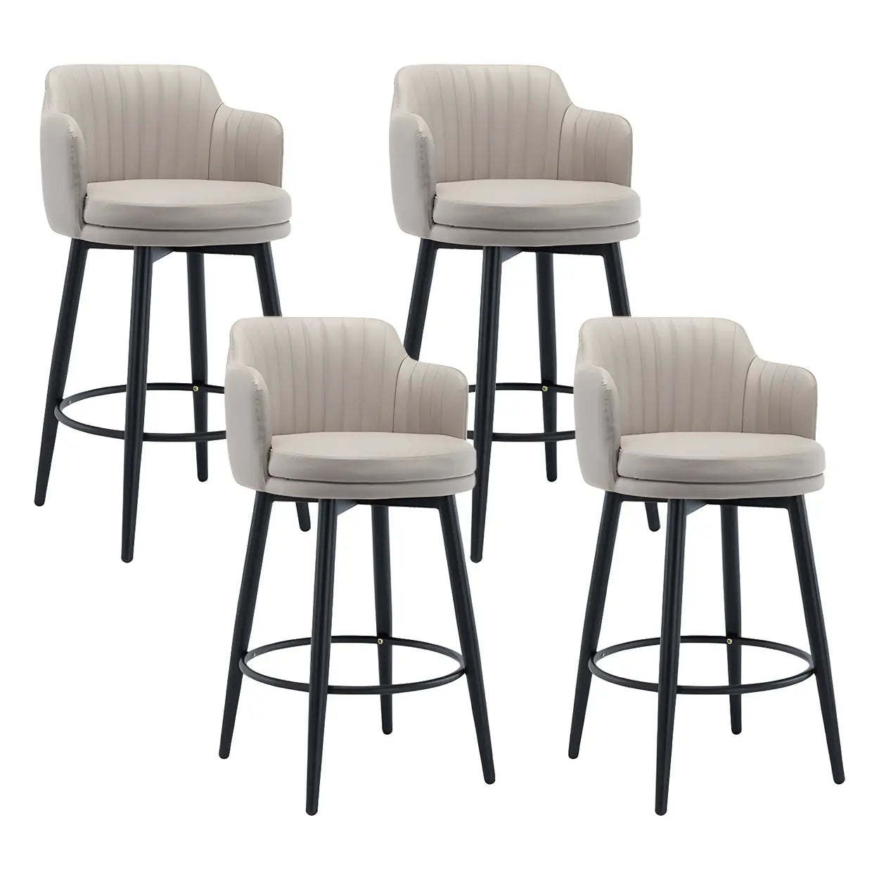 Round Leather Back Black Iron Bar Stool — Orange / 4 Piece Set