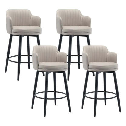Round Leather Back Black Iron Bar Stool — Orange / 4 Piece Set