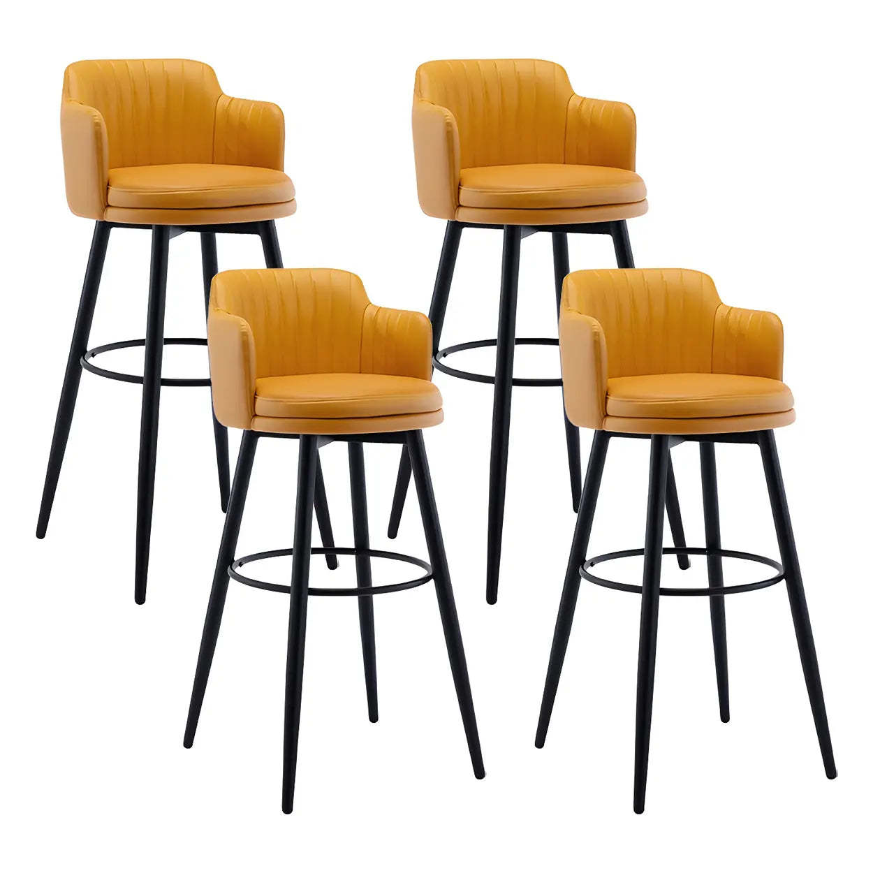 Round Leather Back Black Iron Bar Stool — Grey / 2 Piece Set