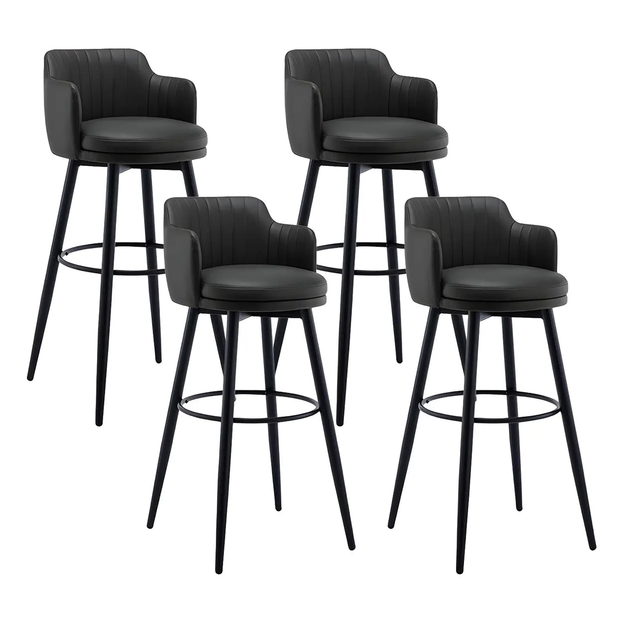 Round Leather Back Black Iron Bar Stool — Grey / 4 Piece Set