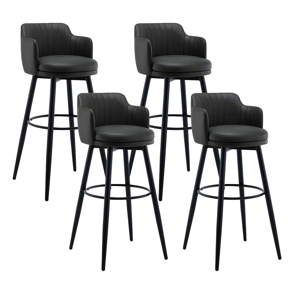 Round Leather Back Black Iron Bar Stool — Grey / 4 Piece Set