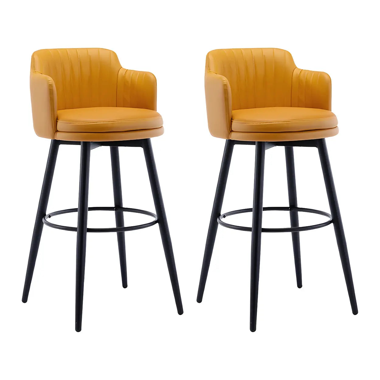 Round Leather Back Black Iron Bar Stool — Grey / 4 Piece Set