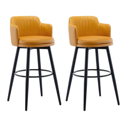 Round Leather Back Black Iron Bar Stool — Grey / 4 Piece Set