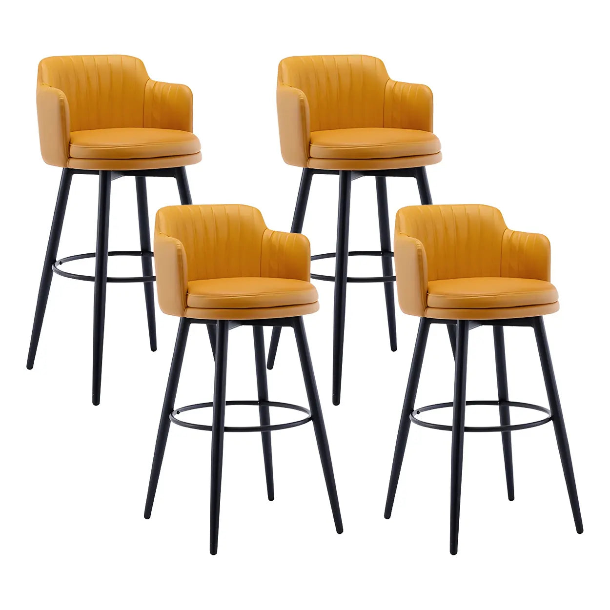 Round Leather Back Black Iron Bar Stool — Grey / 4 Piece Set
