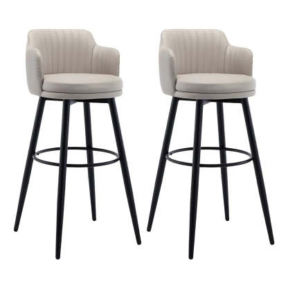 Round Leather Back Black Iron Bar Stool