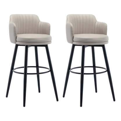 Round Leather Back Black Iron Bar Stool