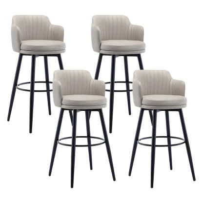 Round Leather Back Black Iron Bar Stool