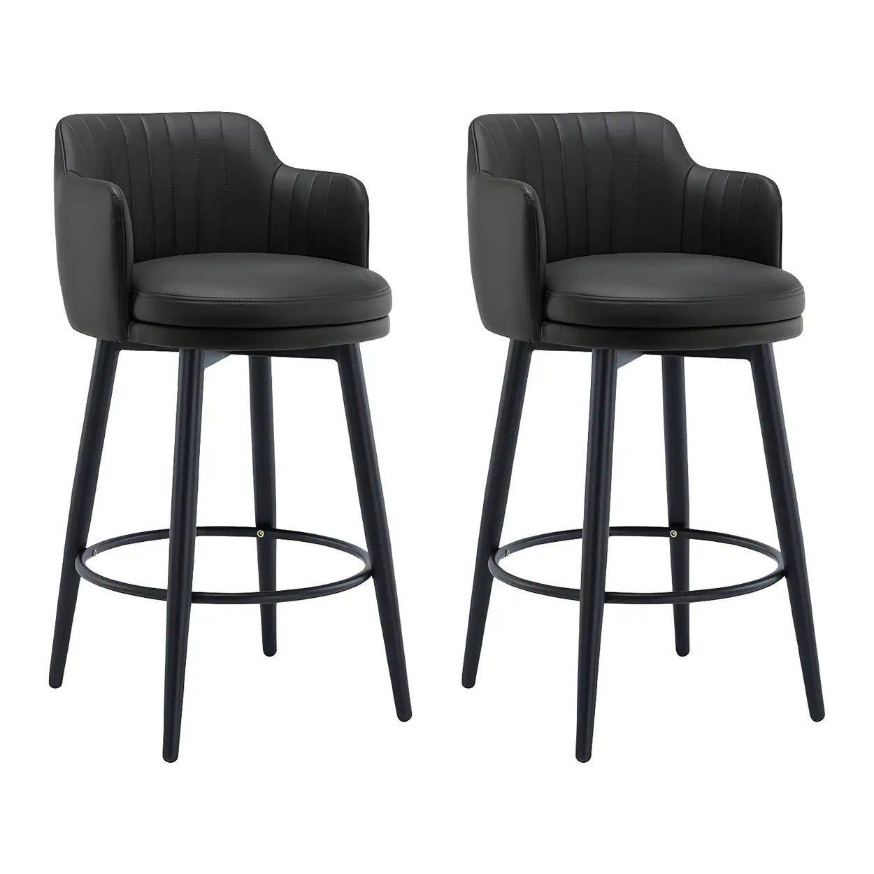 Round Leather Back Black Iron Bar Stool
