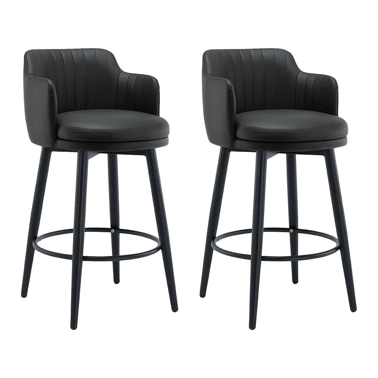 Lighom leather round back leather bar & counter stools — 26" H x 16" Dia / Black / Set of 2