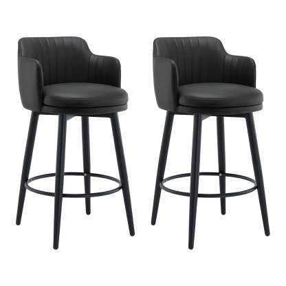 Round Leather Back Black Iron Bar Stool