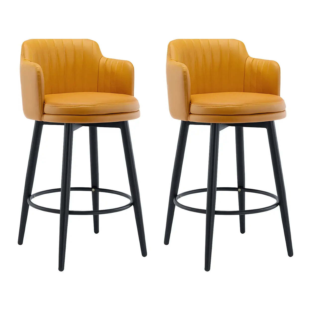 Round Leather Back Black Iron Bar Stool — Black / 2 Piece Set