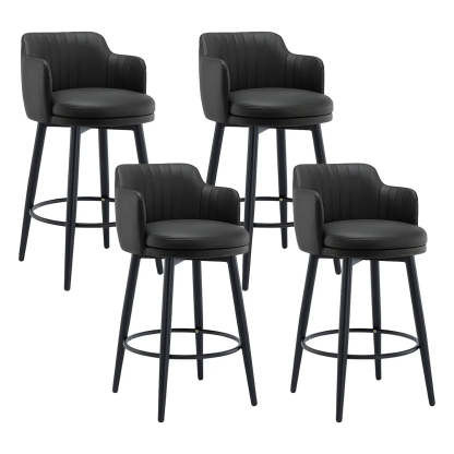 Round Leather Back Black Iron Bar Stool