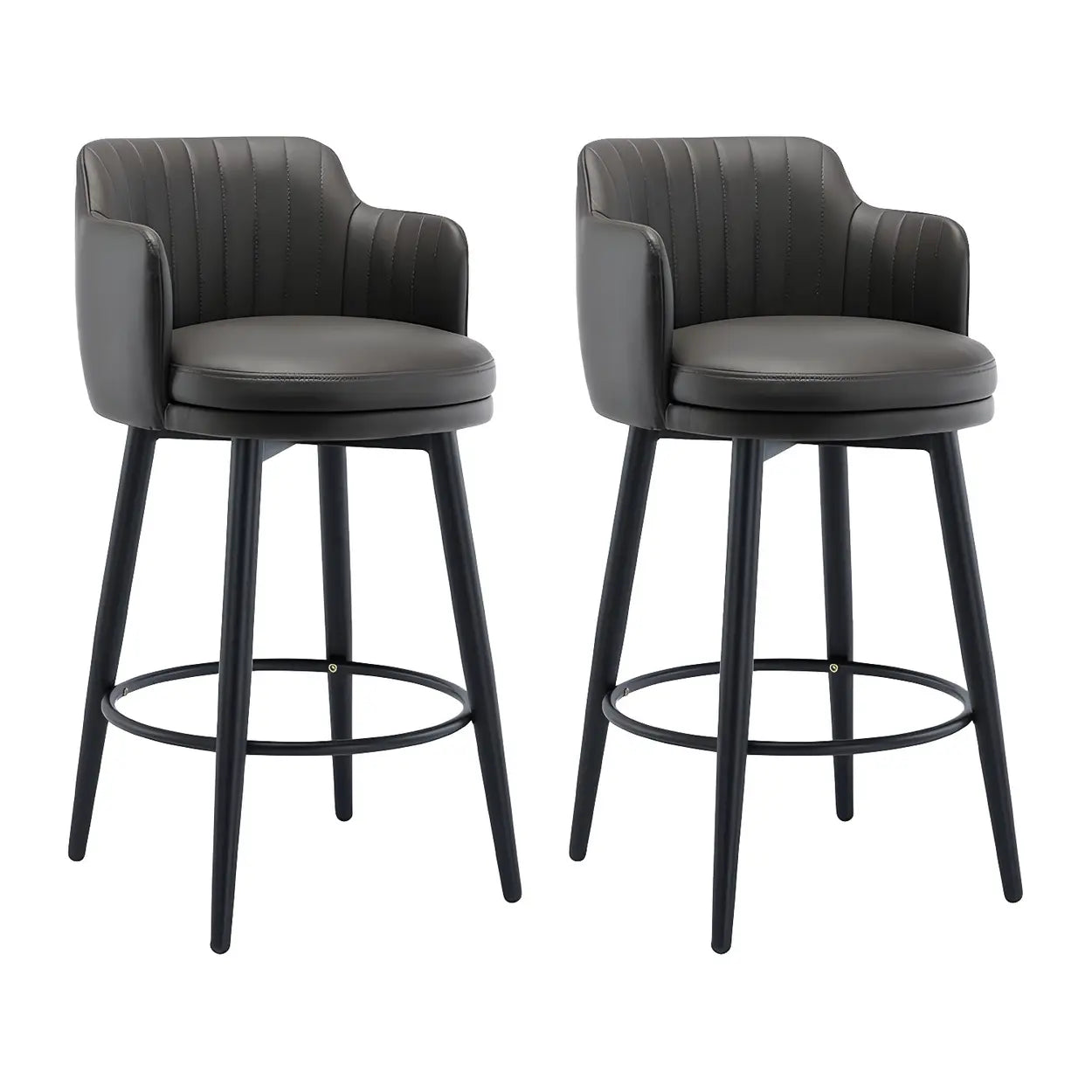 Round Leather Back Black Iron Bar Stool