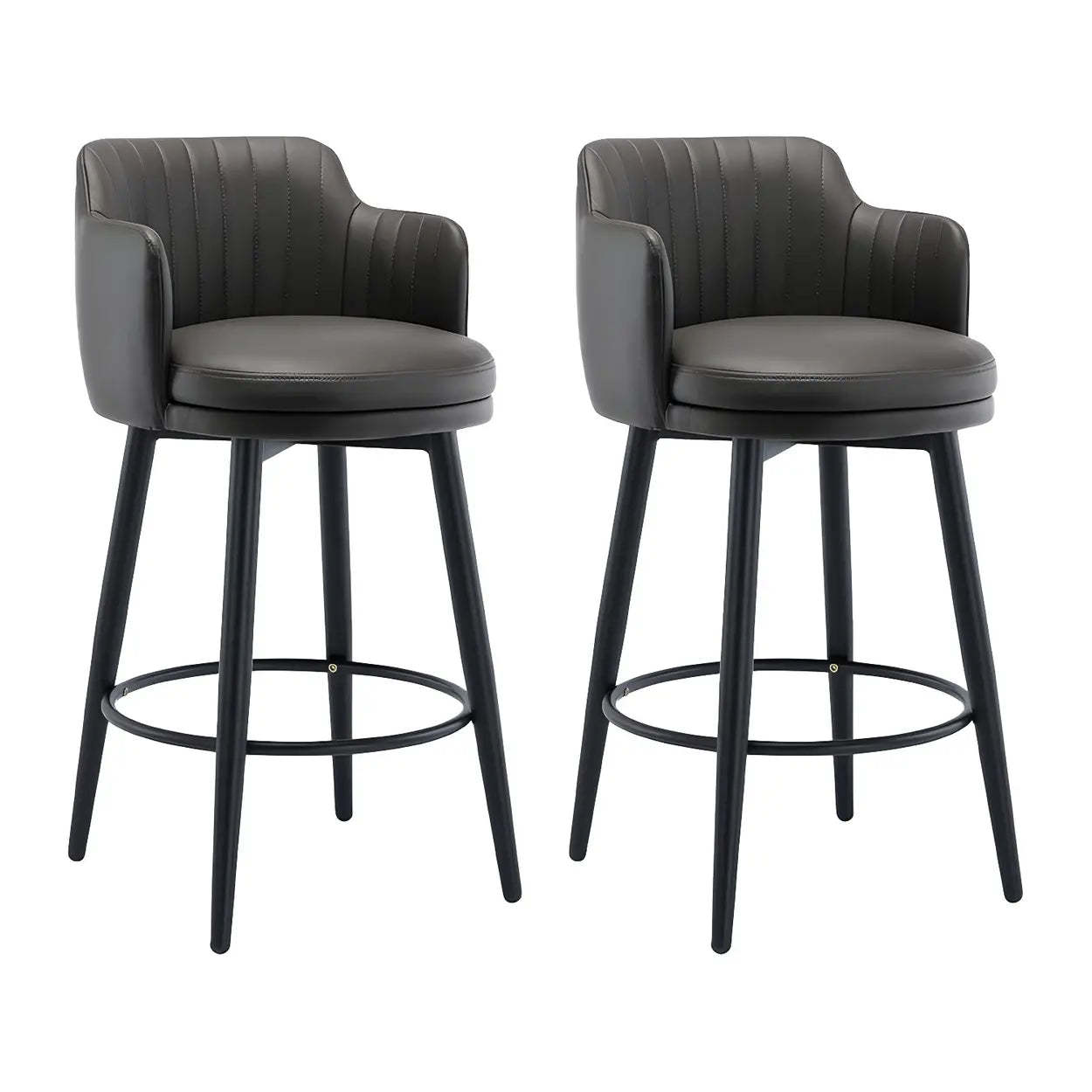 Round Leather Back Black Iron Bar Stool