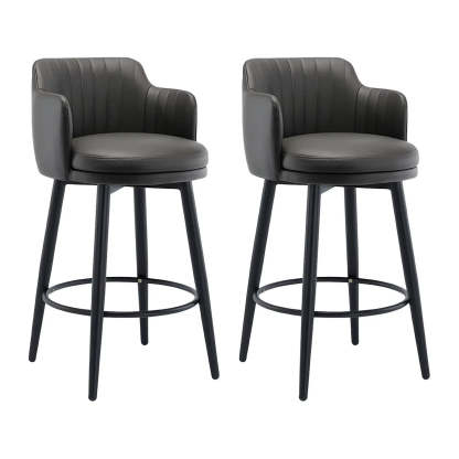 Round Leather Back Black Iron Bar Stool