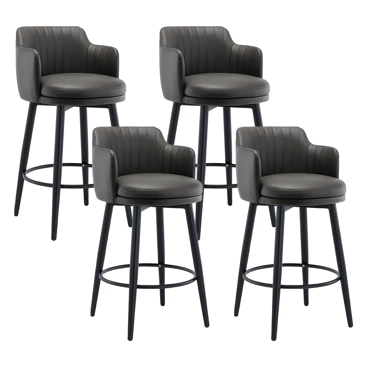 Round Leather Back Black Iron Bar Stool