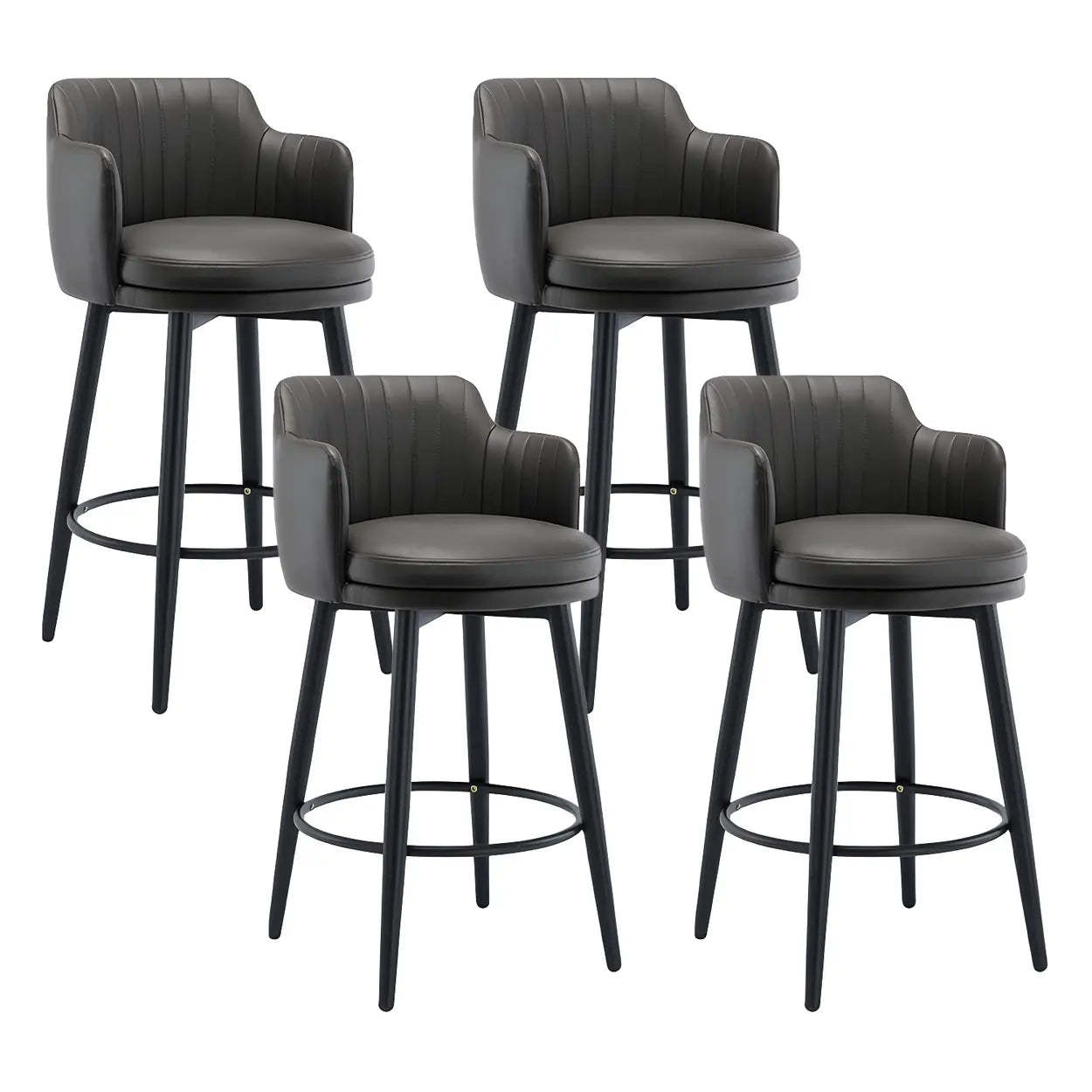 Round Leather Back Black Iron Bar Stool