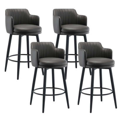 Round Leather Back Black Iron Bar Stool