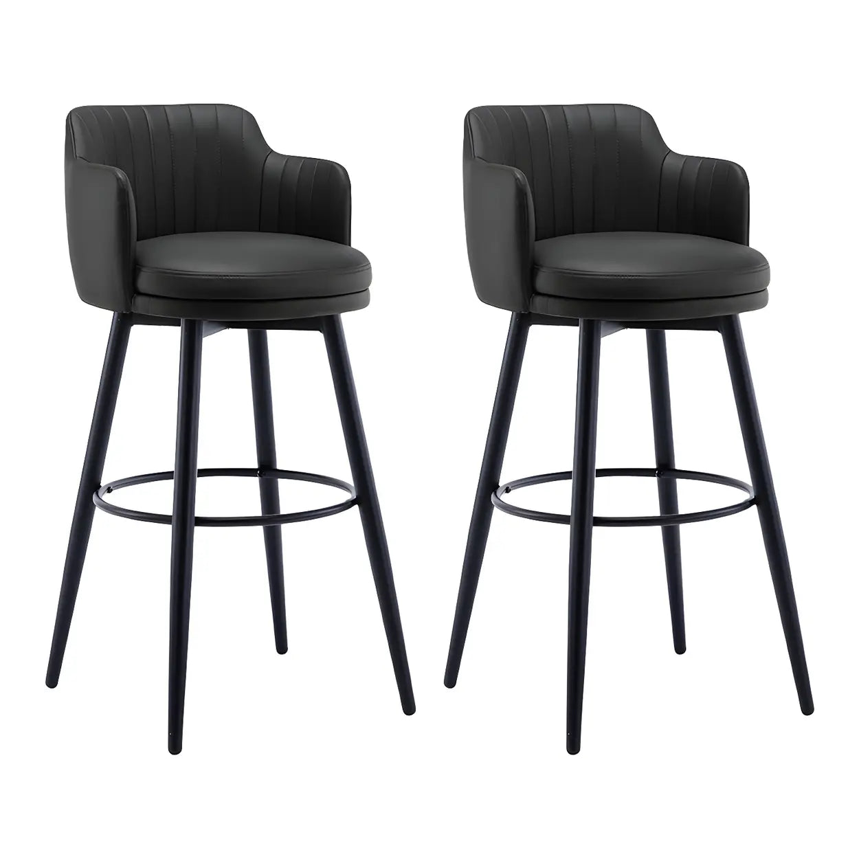 Round Leather Back Black Iron Bar Stool
