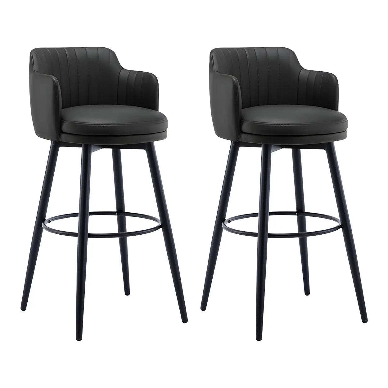 Round Leather Back Black Iron Bar Stool