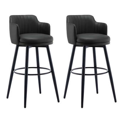 Round Leather Back Black Iron Bar Stool
