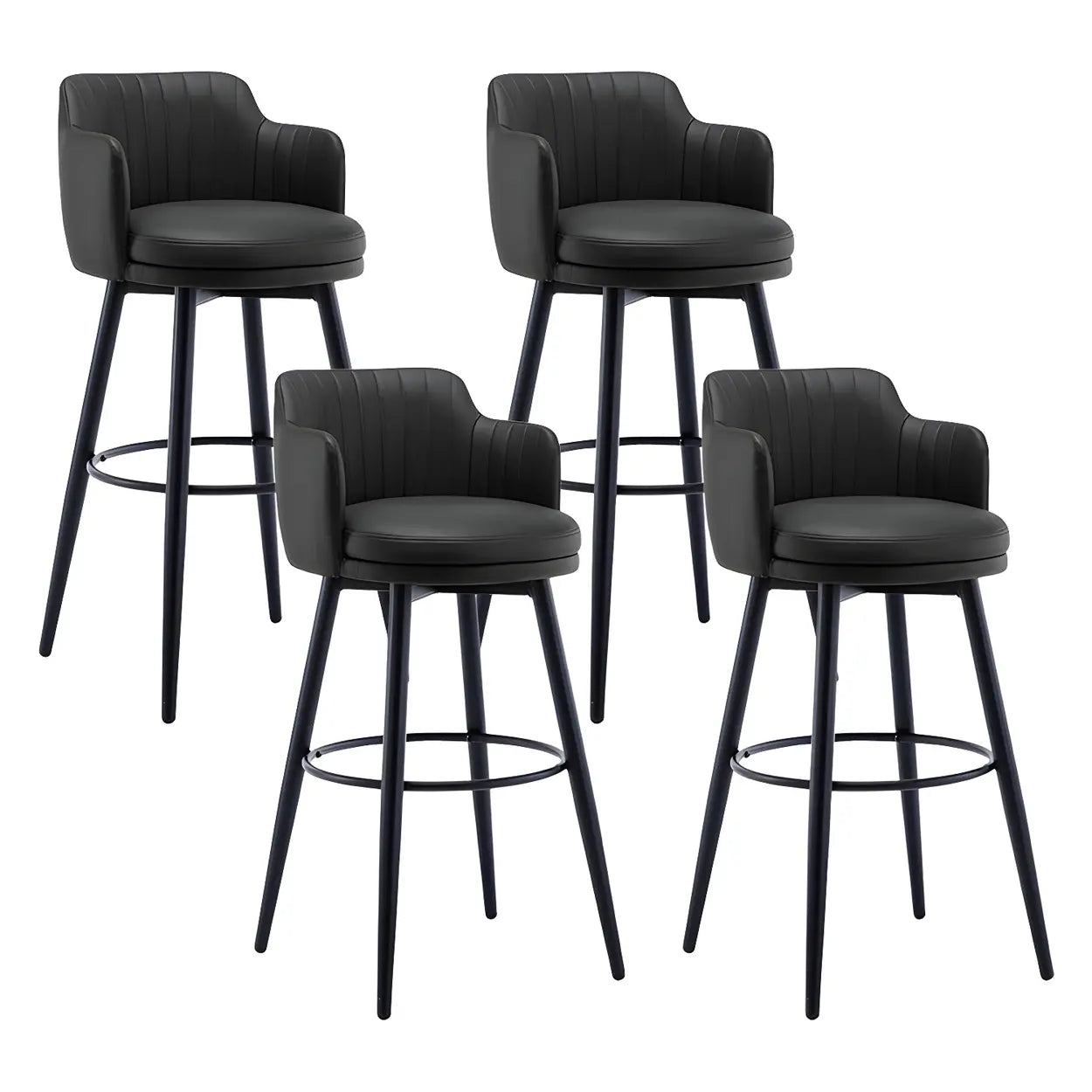 Round Leather Back Black Iron Bar Stool