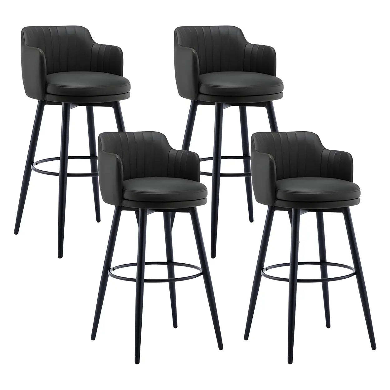 Round Leather Back Black Iron Bar Stool