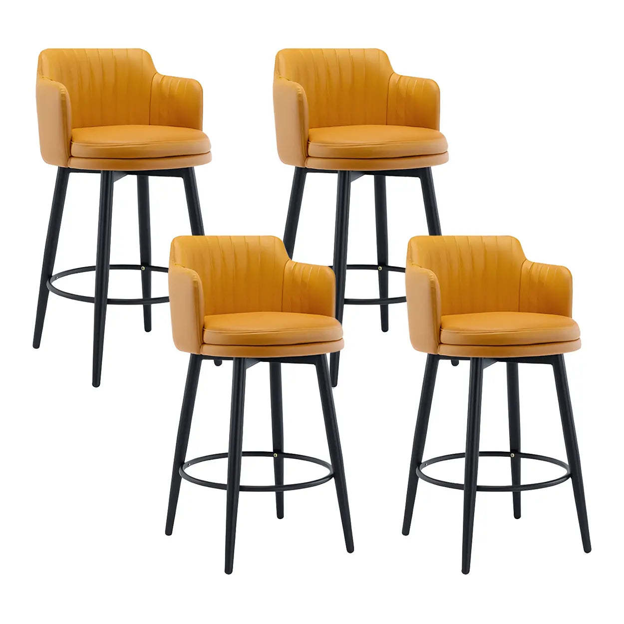 Round Leather Back Black Iron Bar Stool — Black / 2 Piece Set