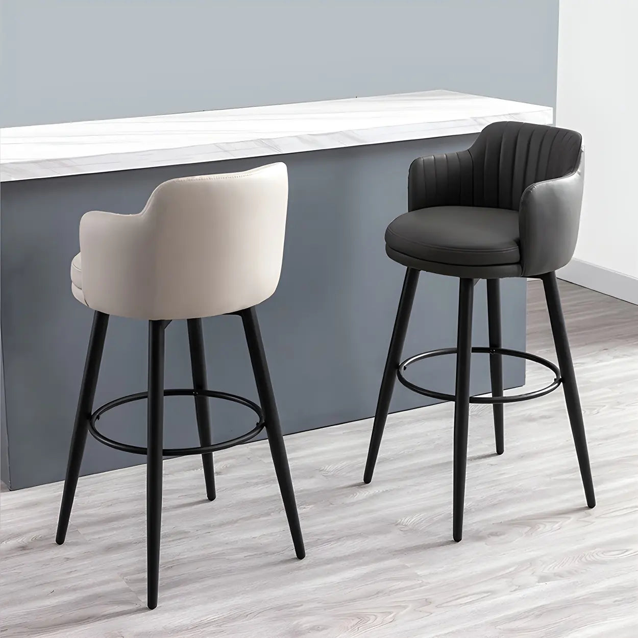 Round Leather Back Black Iron Bar Stool — Black / 4 Piece Set