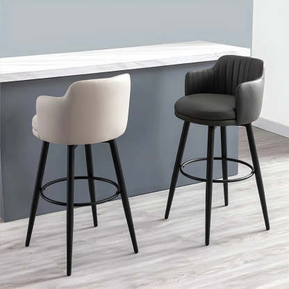 Round Leather Back Black Iron Bar Stool — Black / 4 Piece Set