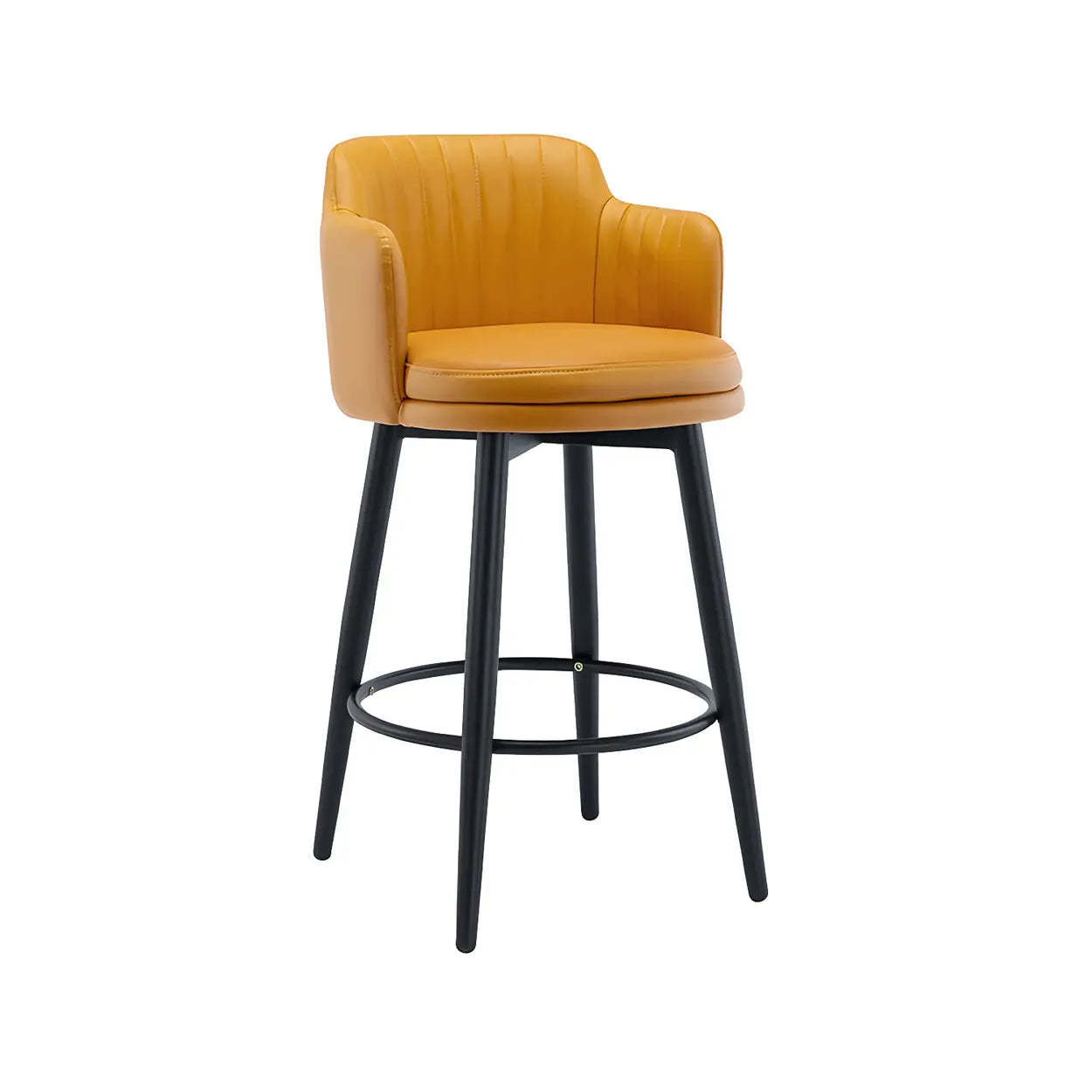Round Leather Back Black Iron Bar Stool — Khaki / 2 Piece Set