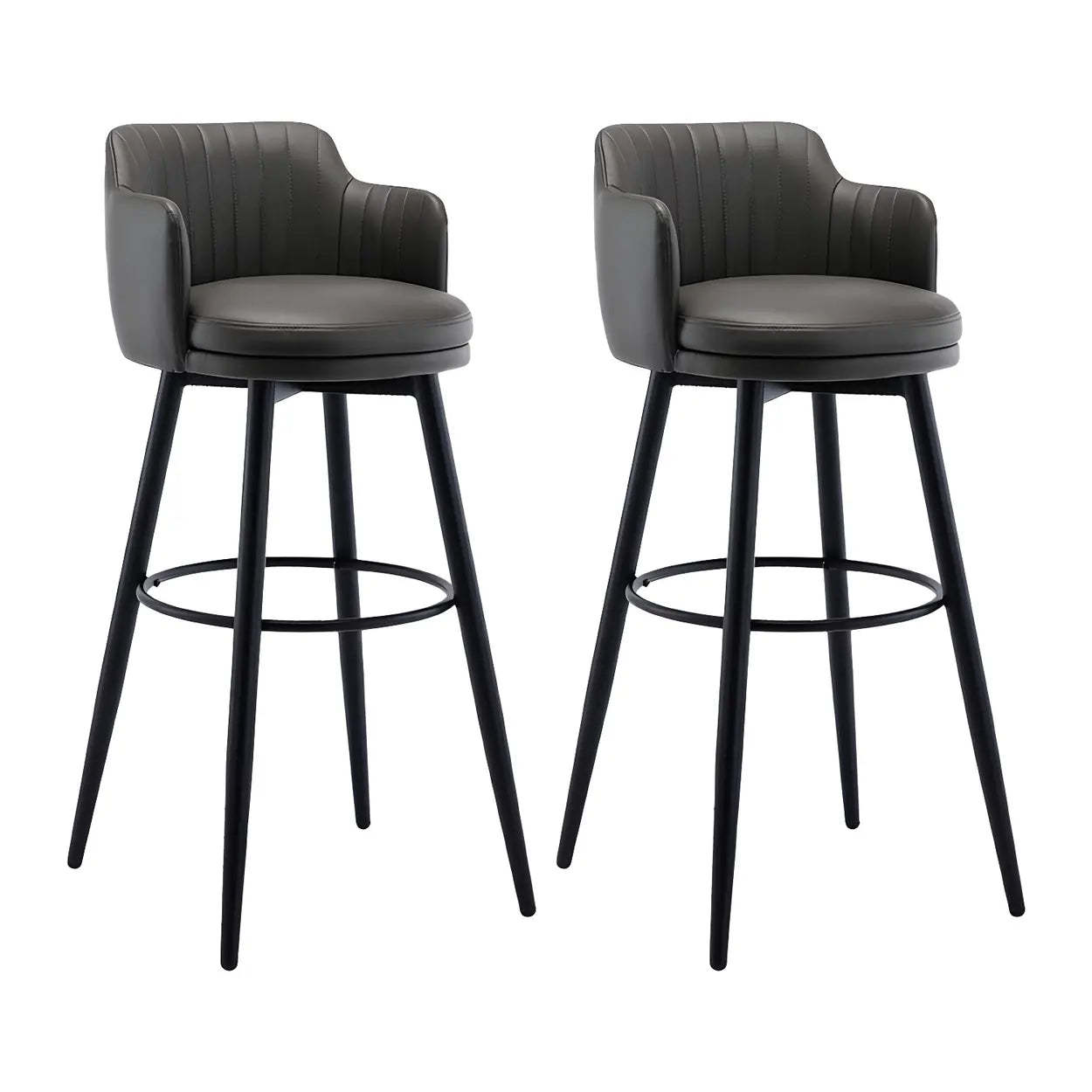 Round Leather Back Black Iron Bar Stool — Khaki / 2 Piece Set